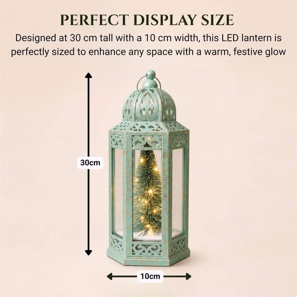 Shatchi Green Vintage Hexagonal LED Christmas Tabletop Lantern, Height: 30 cm – 6