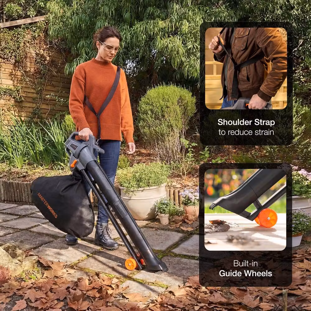 MasterWorx Electric Leaf Blower, Garden Vacuum and Shredder Mulcher with 35L Bag, 3000W, Black – 3