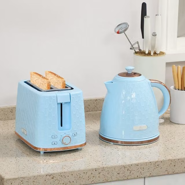 HOMCOM Kettle and 2 Slice Toaster Set, 1.7 l, Light Blue