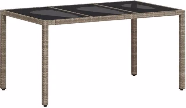 Berkfield Home Rectangular Garden Table with Glass Top in Light Grey, W/D/H: 150 x 90 x 75 cm