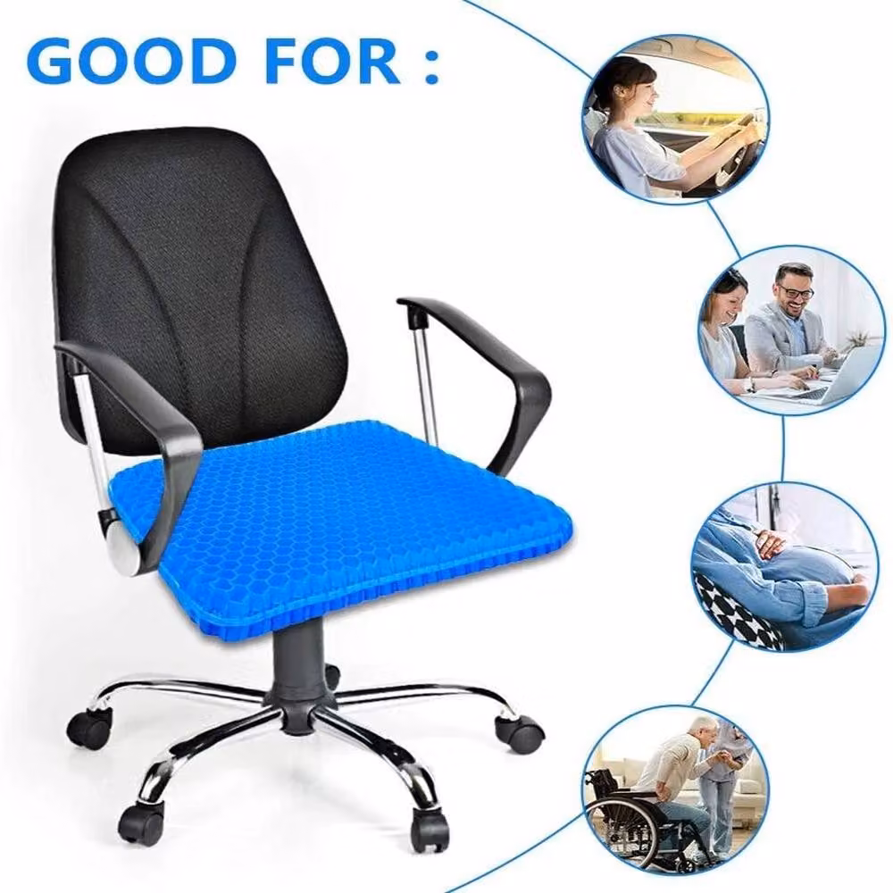 FLAVORA Double Thick Honeycomb Gel Seat Cushion with Removable Cover, Blue, W: 100 cm x D: 100 cm x H: 1 cm – 4