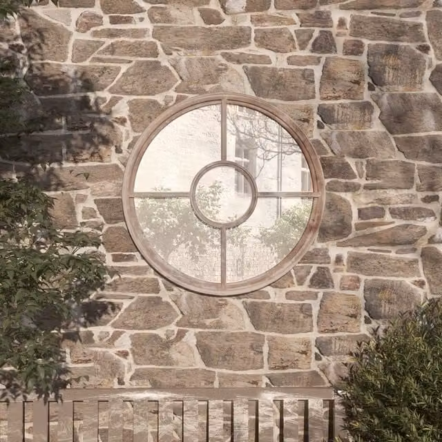 Berkfield Round Metal Garden Wall Mirror in Beige, Diameter: 60 cm