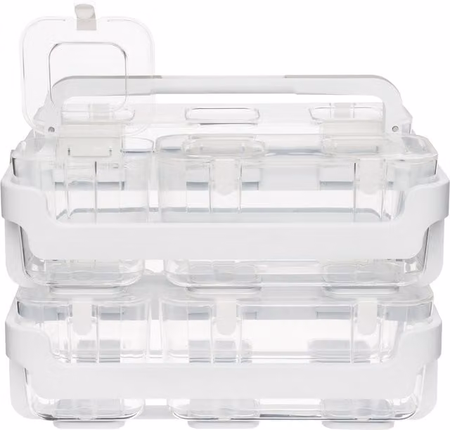 Deflecto Stackable Caddy Storage with Lid and Handles, White and Transparent Plastic, Pack of 2