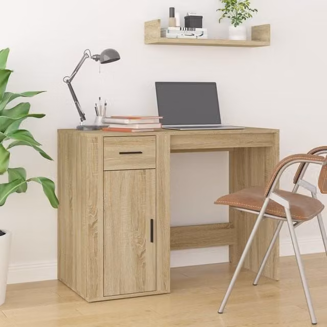 Berkfield Modern Computer Desk in Sonoma Oak Brown, W/D/H: 100 x 49 x 75 cm