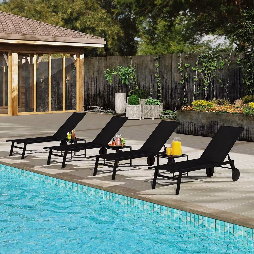 Costway Black Patio Chaise Lounge Set with Side Table and Reclining Textilene Chairs – 10
