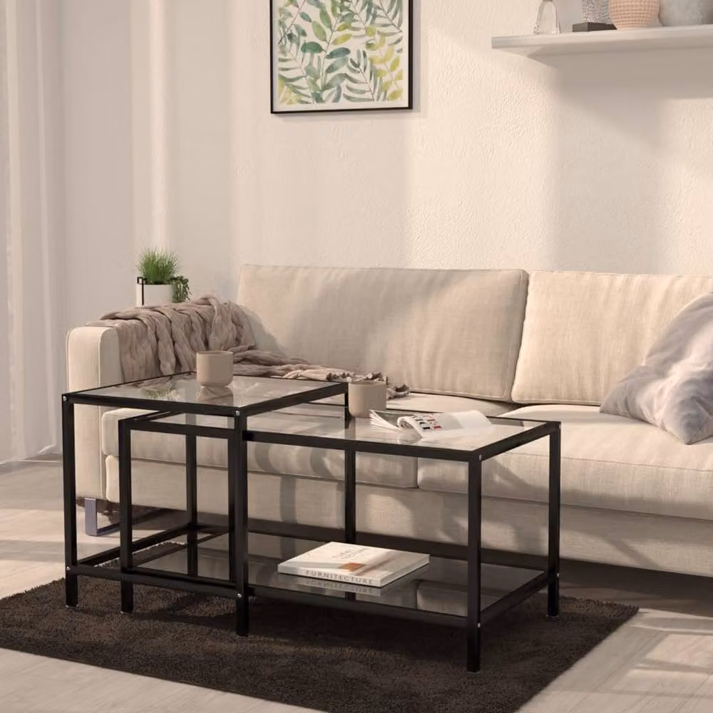 Berkfield Home Set of 2 Black Tempered Glass Nesting Tea Tables – 1