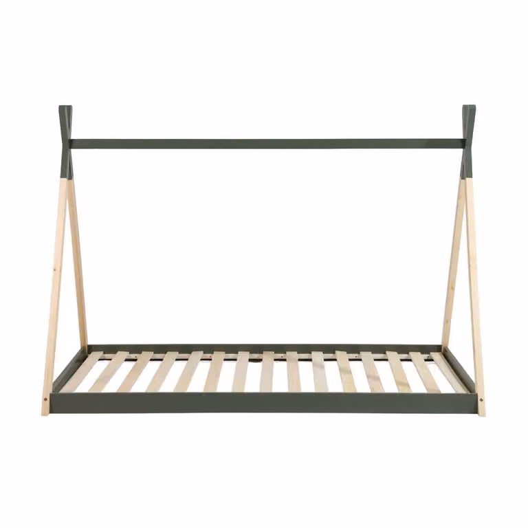 sweeek Single Kid's Teepee Bed in Green with Natural Pine Slatted Base, W/D/H: 90 x 190 cm