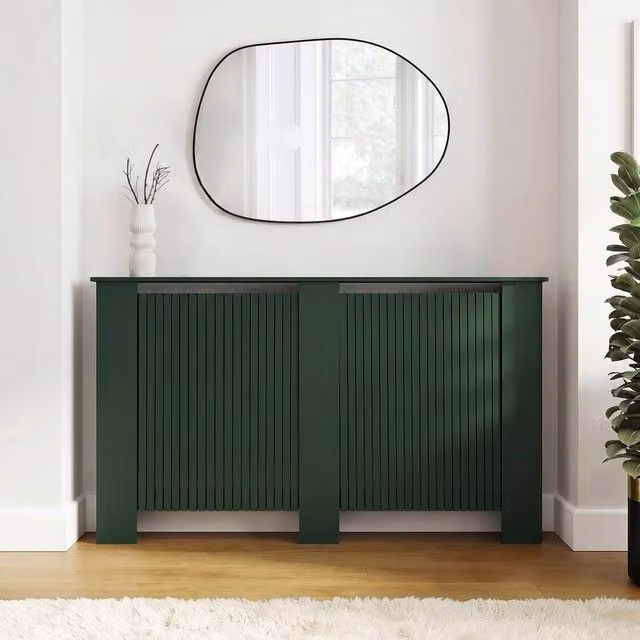 OHS Large Ribbed Radiator Cover in Dark Green Matt Slatted Engineered Wood