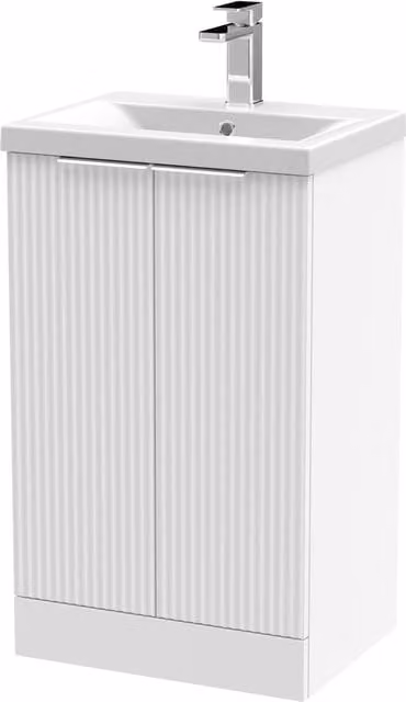 Balterley Fluted Front Floor Standing 2 Door Vanity Basin Unit in Satin White, W: 50 cm, H: 85 cm
