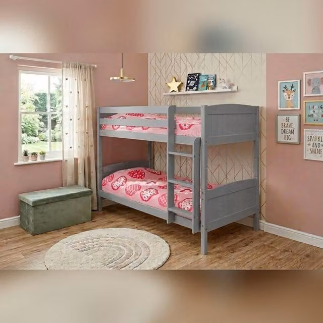 Comfy Living Ltd Kids Solid Pine Wooden Bunk Bed in Grey, Small Single