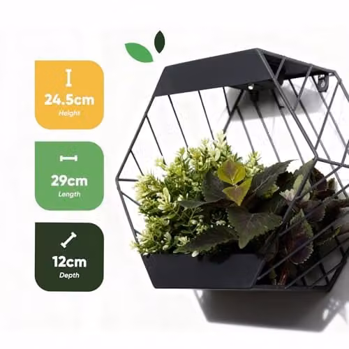 Gardenwize Black Metal Hexagon Solar Wall Planter with Warm White LED, W/D/H: 29.0 x 24.5 x 24.5 cm – 2