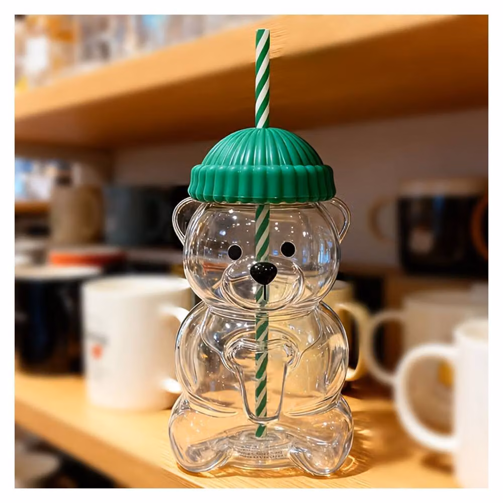Dragodirect Reusable Bear Straw Tumbler with Lid in Transparent Green – 2
