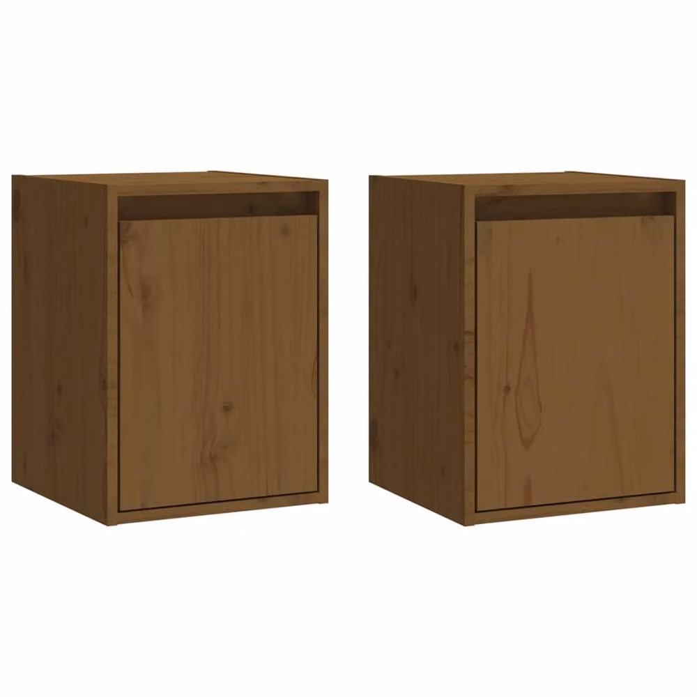 Berkfield Home Set of 2 Wall Mounted Solid Pine Cabinets in Honey Brown, W/D/H: 30 x 30 x 40 cm – 2