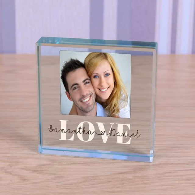 Uniqueful Personalised Love Glass Token Anniversary Gift for Couples in Transparent and Beige