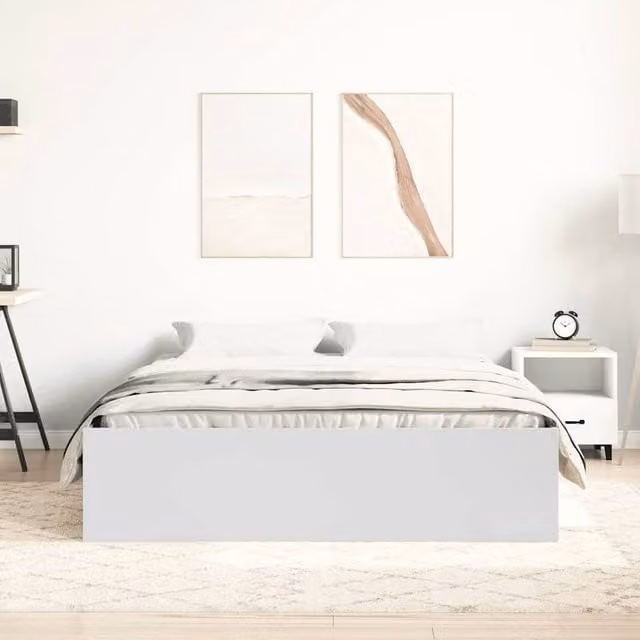 Berkfield Home Modern Bed Frame in White, W/D/H: 160 x 200 cm