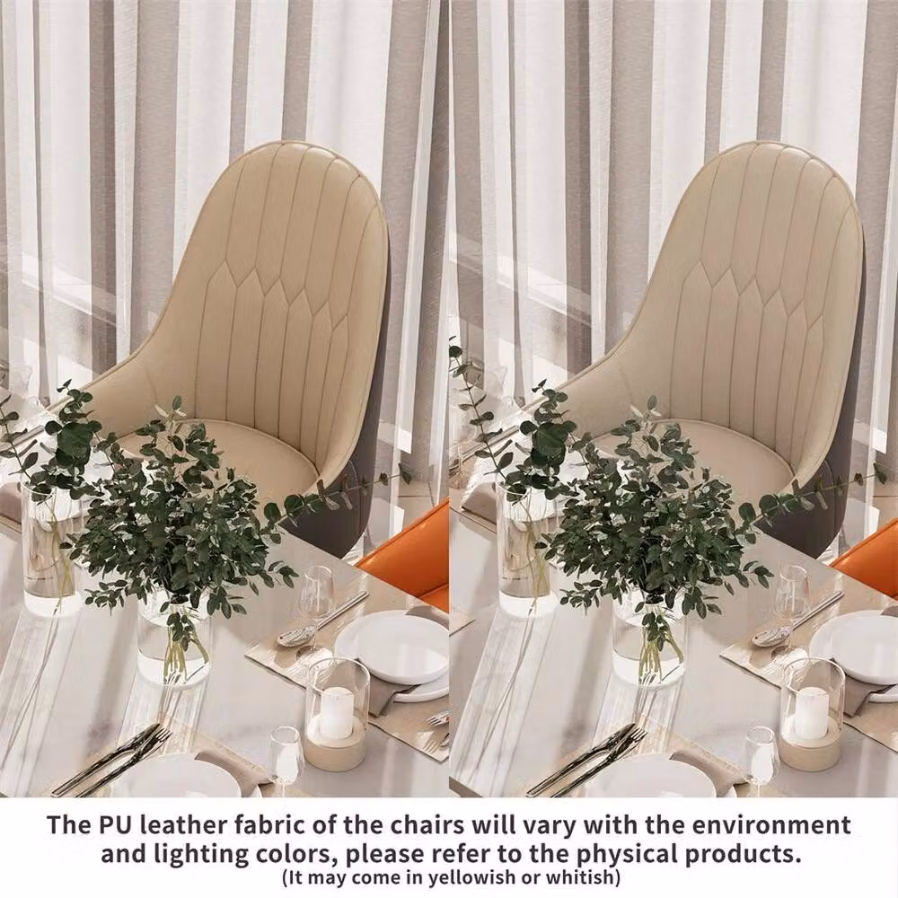 FLAVORA Set of 2 Creamy White Dining Chairs in Beige Synthetic Leather – 3