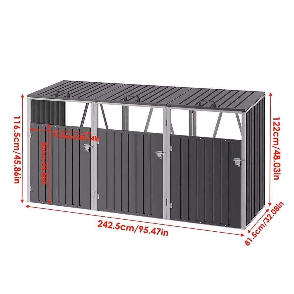 NESTLUNE Black Metal Triple Wheelie Bin Storage Cover – 2