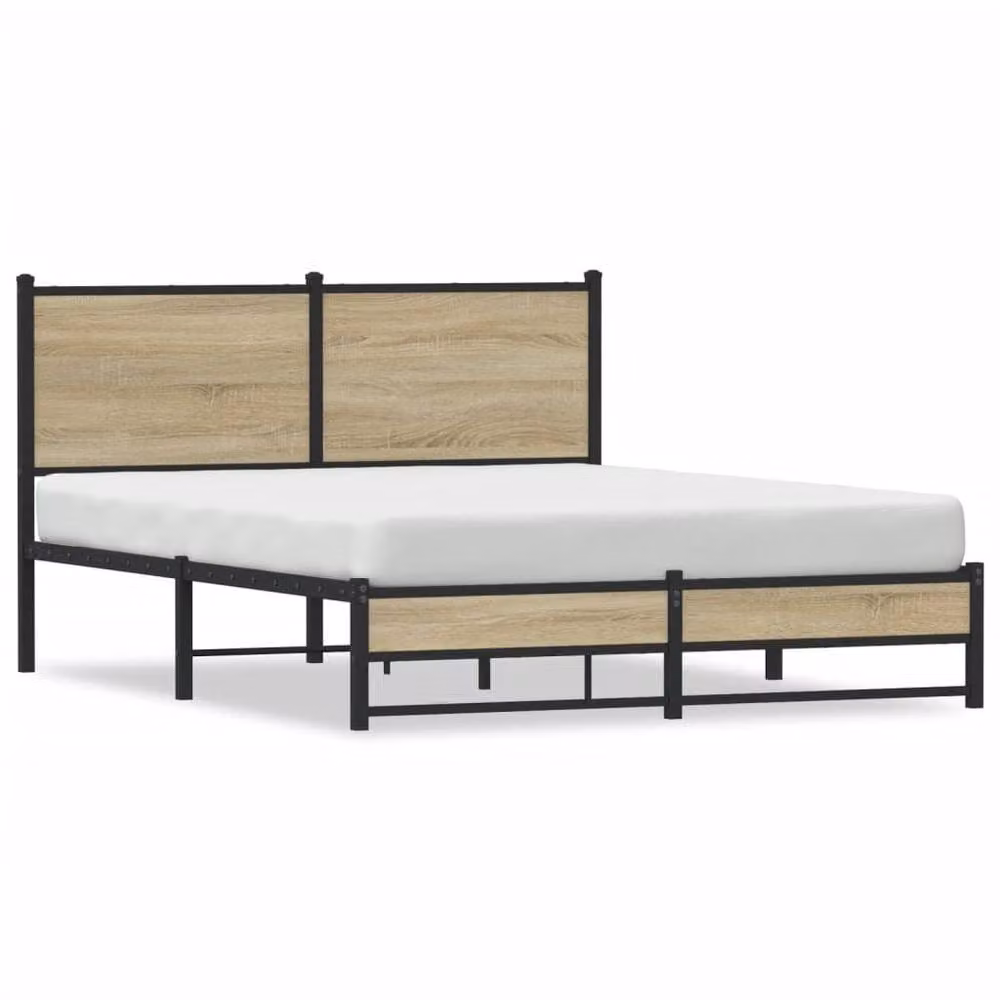 Berkfield Home Metal Bed Frame in Sonoma Oak and Brown, W/D/H: 140 x 200 x 91.5 cm – 3