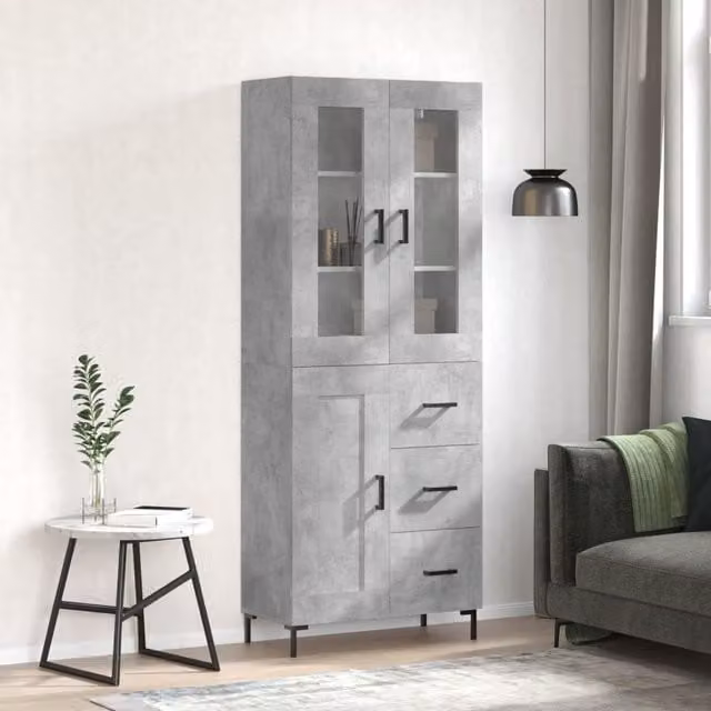 Berkfield Home Highboard in Concrete Grey, W/D/H: 69.5 x 34 x 180 cm – 1