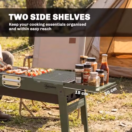 Outsunny Portable Foldable Charcoal BBQ Grill in Green with Stainless Steel Tabletop – 4
