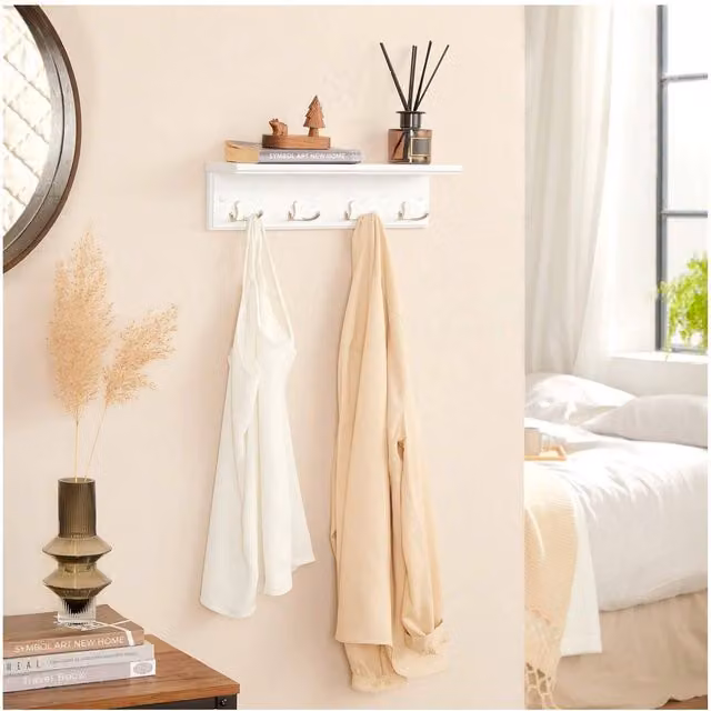 SONGMICS Wall-Mounted Coat Rack with Hooks in White