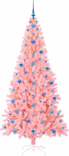 Berkfield Home Lush Pink Christmas Tree with 300 LEDs and Stand, Height: 210 cm
