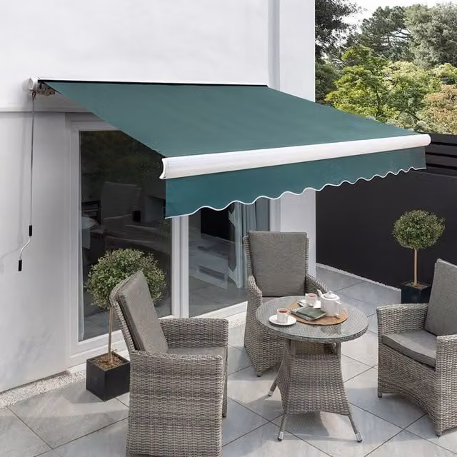 Primrose Manual Full Cassette Awning in Plain Green, W: 300 cm, D: 250 cm