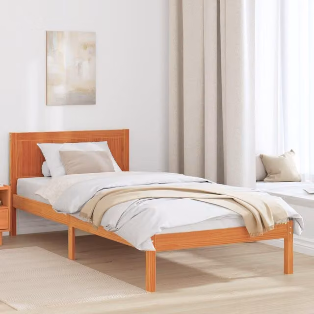 Berkfield Home Wax Brown Solid Pine Wood Bed Frame, W/D/H: 90 x 190 cm