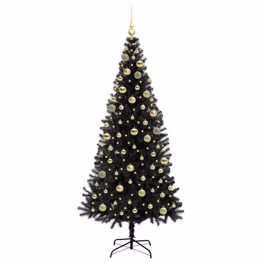 Berkfield Home Black PVC Christmas Tree with 300 LEDs and Stand, Height: 180 cm – 3