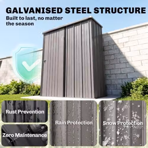 Outsunny Metal Lean-to Garden Storage Shed with Single Lockable Door in Grey, W: 161.5 cm, D: 94.5 cm, H: 196 cm – 3