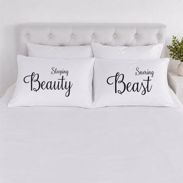 60 Second Makeover Sleeping Beauty Snoring Beast White Cotton Pillowcase Pair