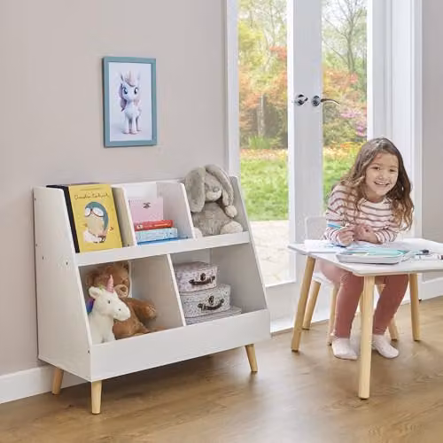 Liberty House Toys White Beech Wood Childrens Sloping Bookcase H72.5 x W80 x D35 cm – 1