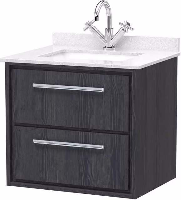Balterley Longnor 2 Drawer Wall Hung Vanity Basin Unit, Graphite Grey, W: 60 cm – 1