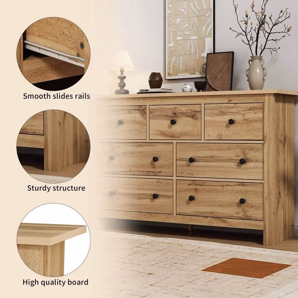 Merax Oak 7-Drawer Merchant Chest of Drawers and Sideboard Storage Cabinet in Natural – 4