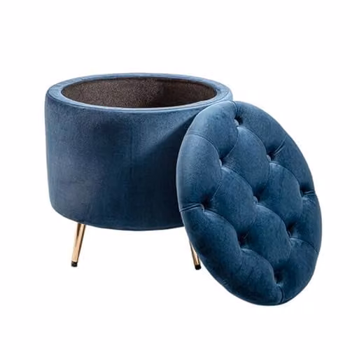Madison & Mayfair Blue Brooklyn Velvet Ottoman Stool with Gold Metal Legs