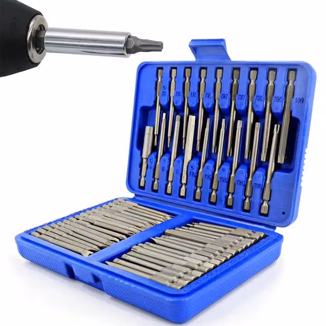 VOGREX 50-piece Set of Extra Long Magnetic Torx and Hex Screwdriver Bits in Silver – 1
