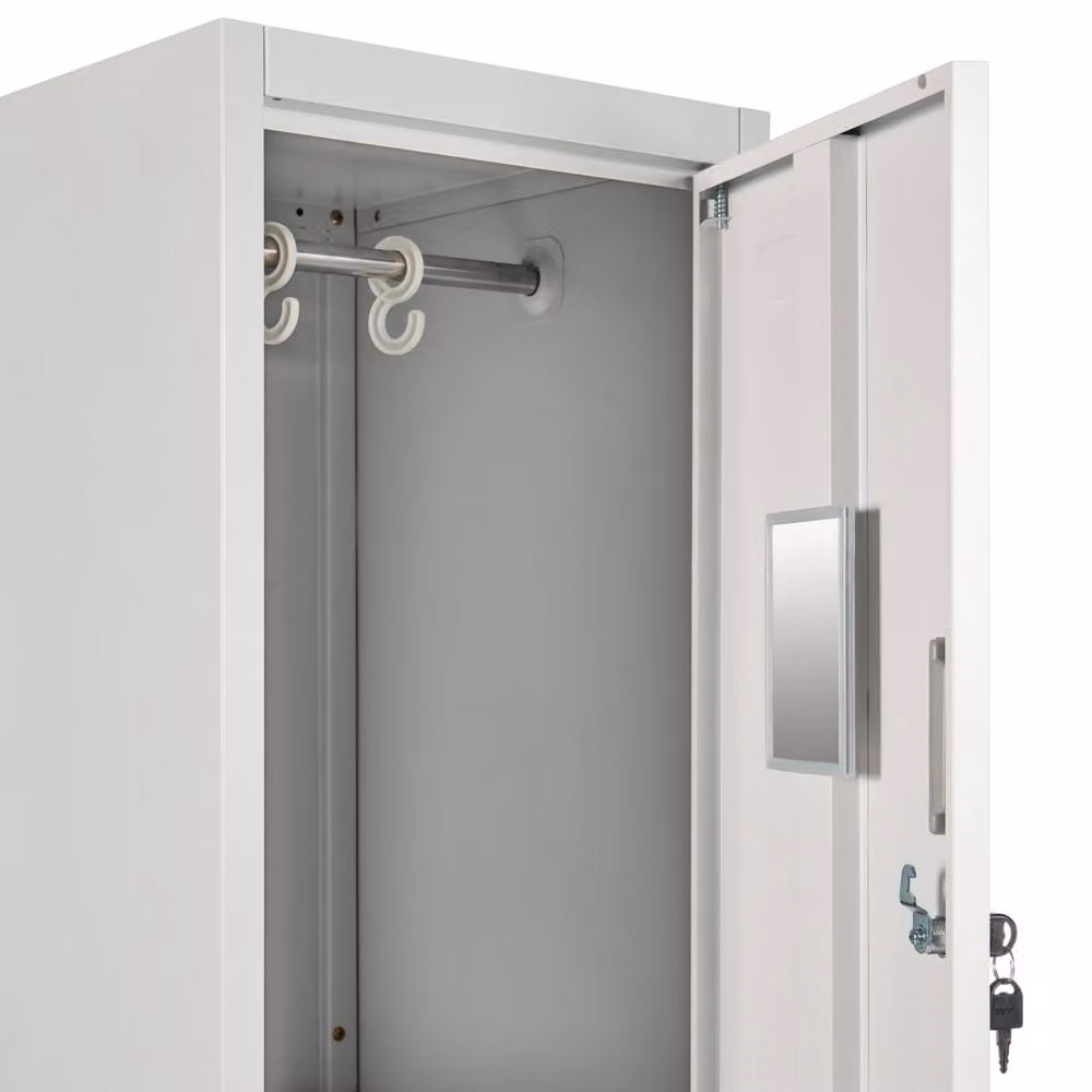 Wyld and Coco White and Grey 2-Tier Lockable Metal Freestanding Locker with Internal Shelves and Hanging Rod, H 185.0 cm x W 45.0 cm x D 38.0 cm – 3
