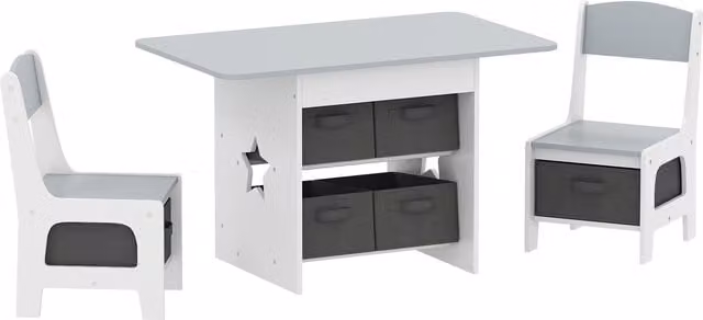 AIYAPLAY Kids Table and 2 Chairs Set with 6 Removable Drawers, Light Grey – 1