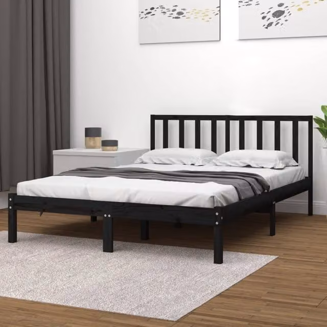 Berkfield Home Black Solid Wood Pine Bed Frame W/D/H: 200 x 200 cm
