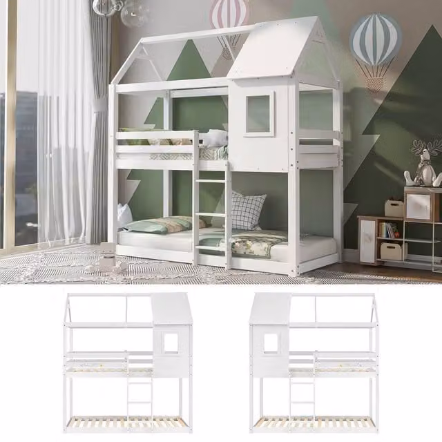 BTM White Solid Pine 3FT Bunk Bed for Children H: 221 cm x W: 90 cm x D: 190 cm – 1