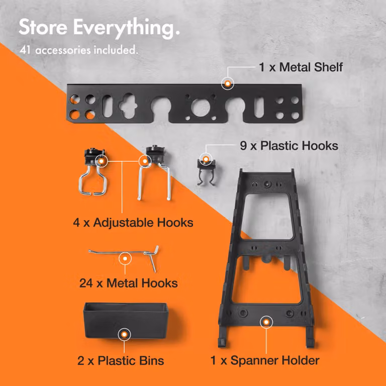 VonHaus 44 Piece Metal Wall Mounted Pegboard Storage Set in Black