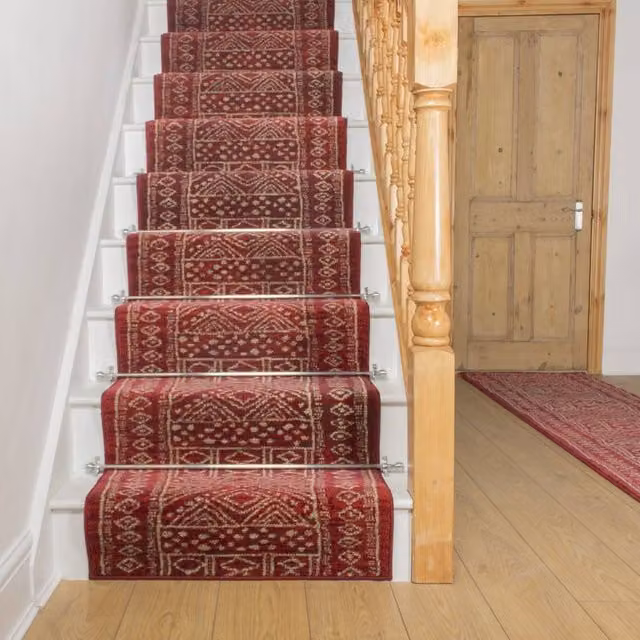 runrug Afrikans Stair Runner Carpet in Red, W: 100 cm x L: 510 cm