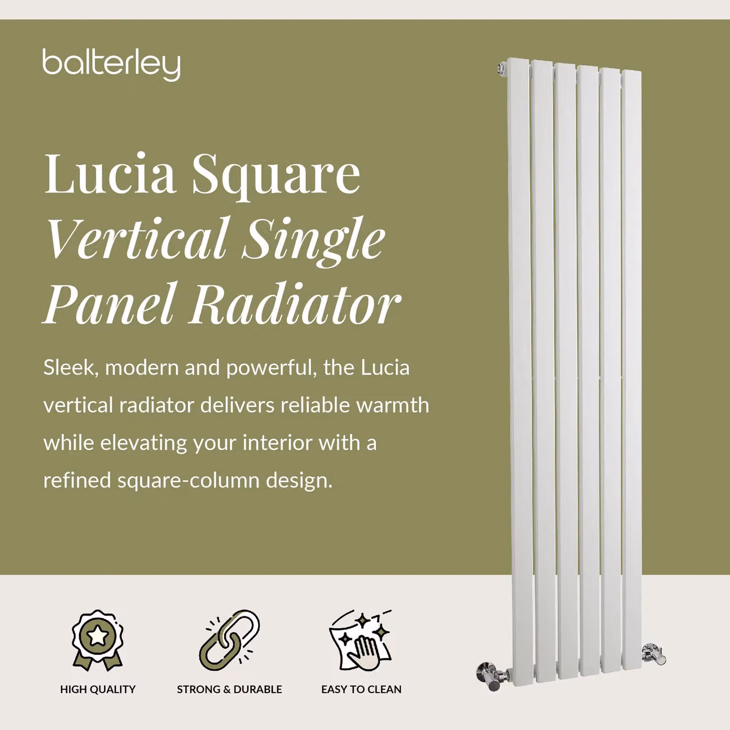 Balterley Lucia Square Vertical Single Panel Radiator, White, H x W: 150 x 35.4 cm – 2