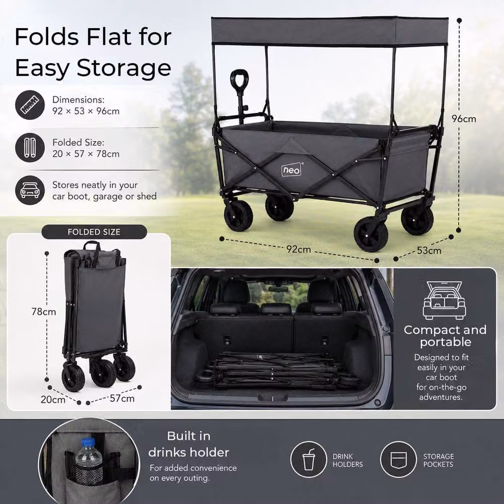 Neo Folding Garden Cart with Canopy in Grey, 140L Capacity – 6