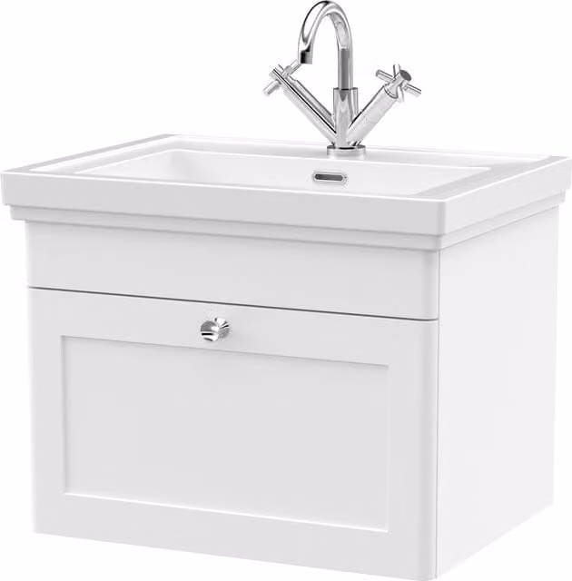 Balterley Wall Hung 1-Drawer Bathroom Vanity Unit and Fireclay Basin, White, W: 60 cm