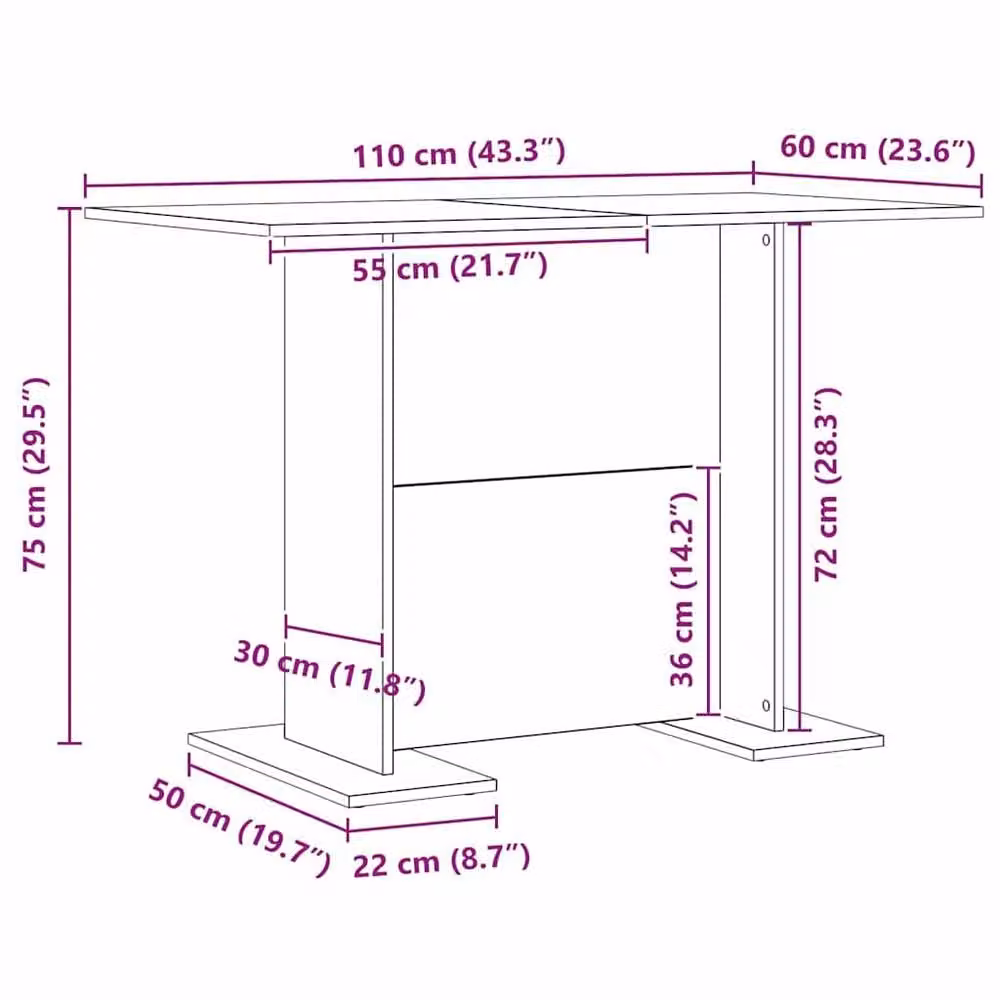 Berkfield Home Black Oak Modern Rectangular Dining Table, W/D/H: 110 x 60 x 75 cm – 6
