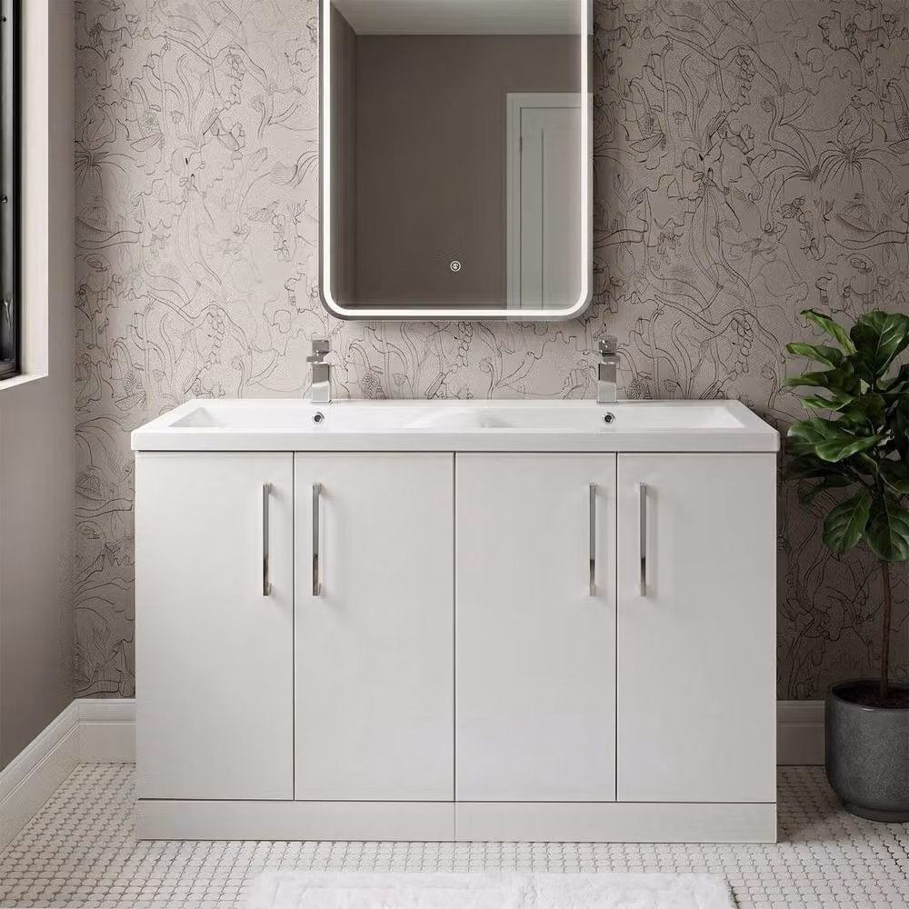 Balterley Level 1200mm Gloss White 4 Door Double Basin Floor Standing Bathroom Unit – 5