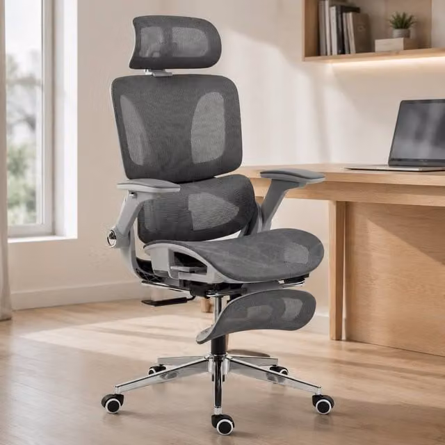 STILVORA Ergonomic Grey Fabric Office Chair with Headrest and Armrests – 1