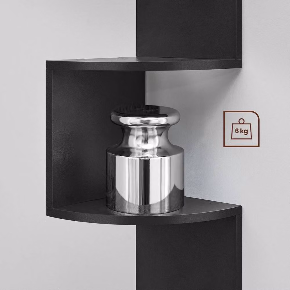 KORVIXA Black 5-Tier Zigzag Corner Wall Shelf, W/H: 100 x 100 cm – 2