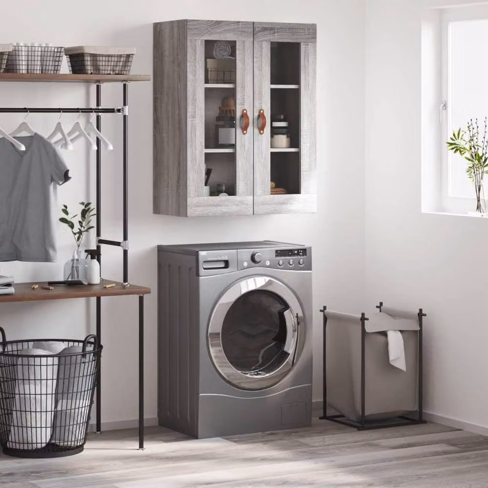 Berkfield Home Wall Mounted Cabinet in Grey with Glass Doors, W/D/H: 69.5 x 34 x 90 cm – 2